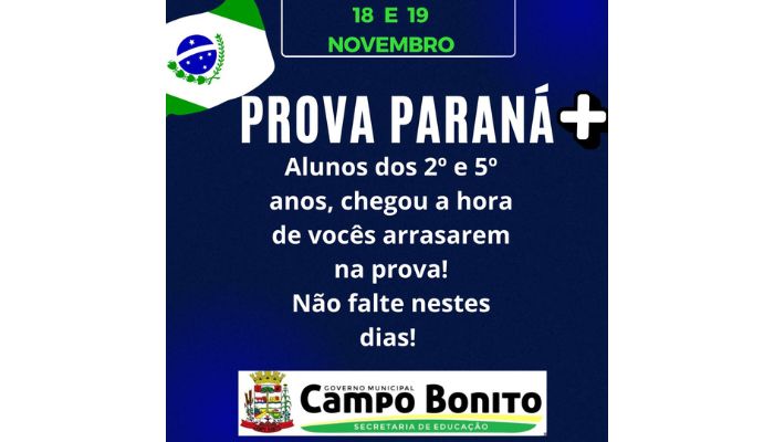 Campo Bonito - Prova Paraná acontece nos dias 18 e 19 de novembro
